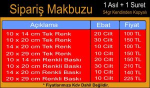 sipariş makbuzu fiyatları