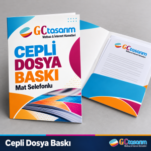 GC Tasarım logolu mat selefonlu cepli sunum dosyası baskı örneği