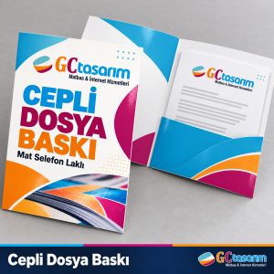 GC Tasarım logolu mat selefon laklı cepli sunum dosyası baskı örneği
